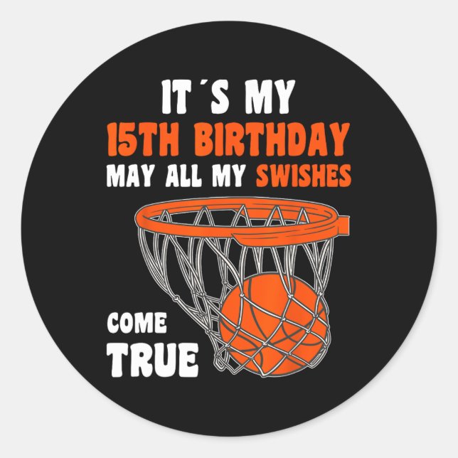 Sticker Rond 15 ans Joyeux 15e anniversaire Basketball 15e Bi (Devant)