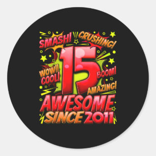 Sticker Rond 15 ans pour garçons 15e anniversaire garçon 15 ans