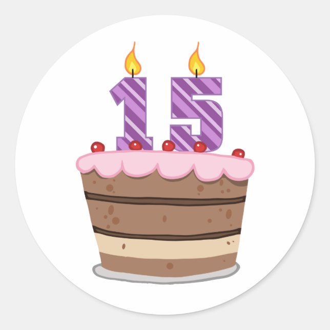 Sticker Rond 15 ans sur le gâteau d'anniversaire (Devant)
