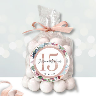 Sticker Rond 15 Rose Gold Quince Floral Favor / Décor