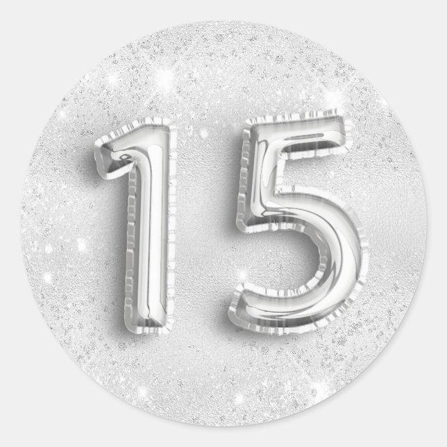 Sticker Rond 15e anniversaire argent parties scintillant numéro (Devant)