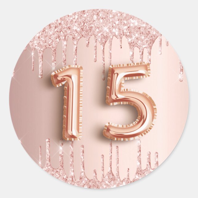 Sticker Rond 15e anniversaire quinceanera blush rose parties sc (Devant)
