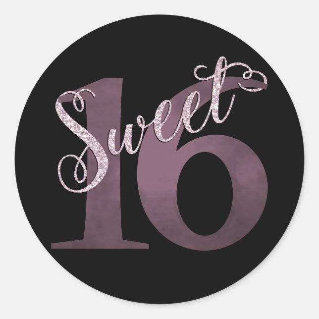 Sticker Rond 16 ans | Aquarelle rose et Faux Parties scintillan (Devant)