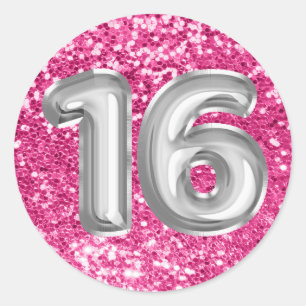 Sticker Rond 16 Ballons à huile d'argent Rose brillant Parties 