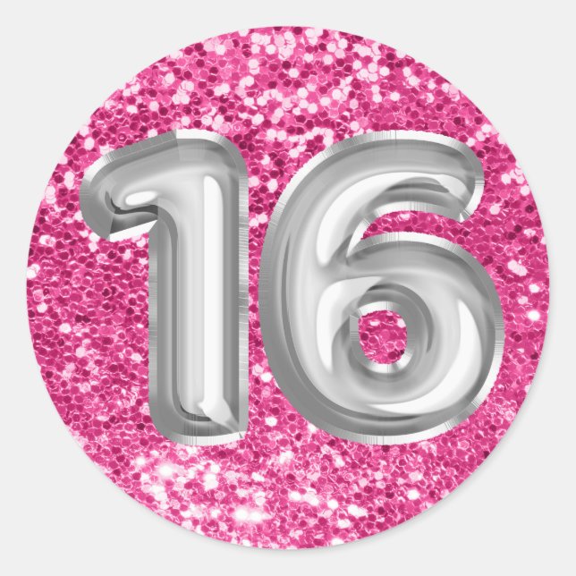 Sticker Rond 16 Ballons à huile d'argent Rose brillant Parties  (Devant)