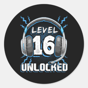 Sticker Rond 16 Jeu Vidéo Déverrouillé 16e Anniversaire Jeu Pc 