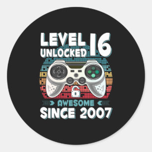 Sticker Rond 16ans Anniversaire Fils garçon Jeu amusant 16e 16 