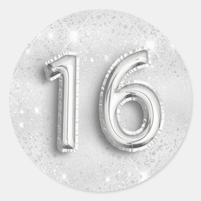 Sticker Rond 16e anniversaire argent parties scintillant numéro (Devant)