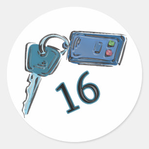 Sticker Rond 16e anniversaire Keys cadeaux
