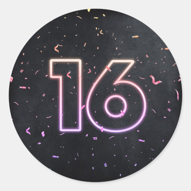 Sticker Rond 16e anniversaire néon Connexion Noir (Devant)