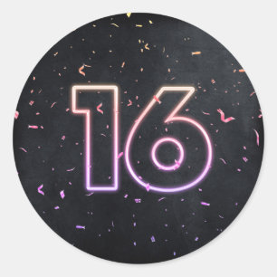 Sticker Rond 16e anniversaire néon Connexion Noir