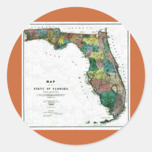 Sticker Rond 1856 Carte de l'État de Floride par Columbus Drew