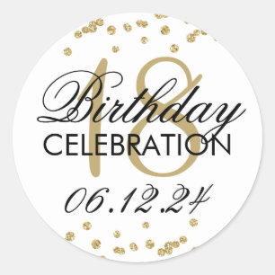 Sticker Rond 18e anniversaire Gold Faux Parties scintillant Con
