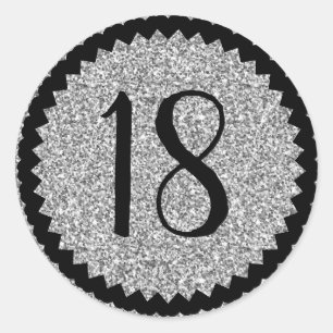 Sticker Rond 18e anniversaire Parties scintillant d'argent