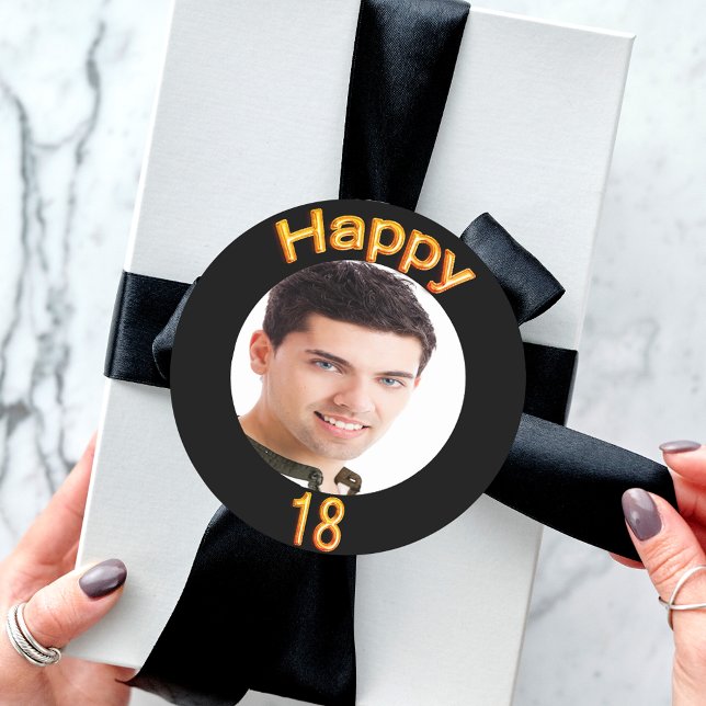Sticker Rond 18e anniversaire photo ballons d'or noir (Créateur téléchargé)