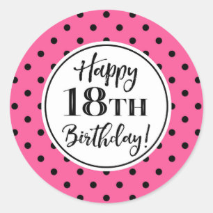 Sticker Rond 18e anniversaire Pink White Black Dots