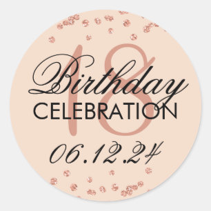 Sticker Rond 18e anniversaire Rose Gold Faux Parties scintillan