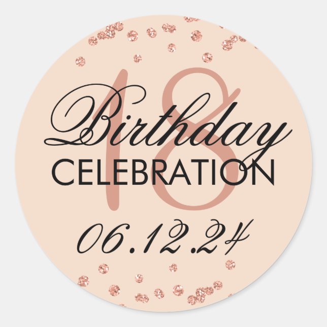 Sticker Rond 18e anniversaire Rose Gold Faux Parties scintillan (Devant)