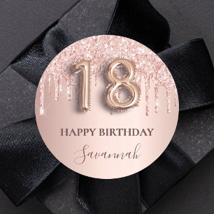Sticker Rond 18e anniversaire rose or parties scintillant rose 