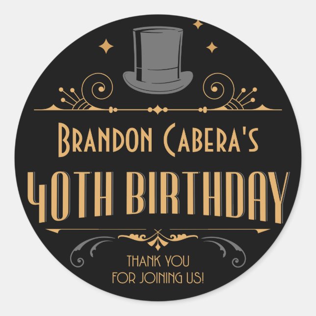 Sticker Rond 1920 Art Déco Black & Gold 40e anniversaire (Devant)