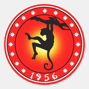 Sticker Rond 1956 Année du singe