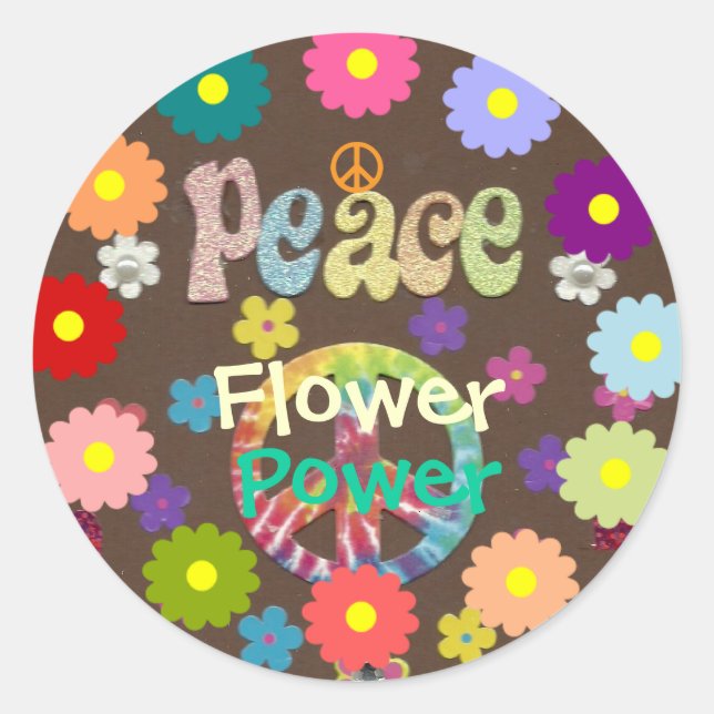 Sticker Rond 1960 Paix, Amour et Fleur (Devant)