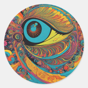 Sticker Rond 1960 Psychédélique Horreur Vacui Motif d'art