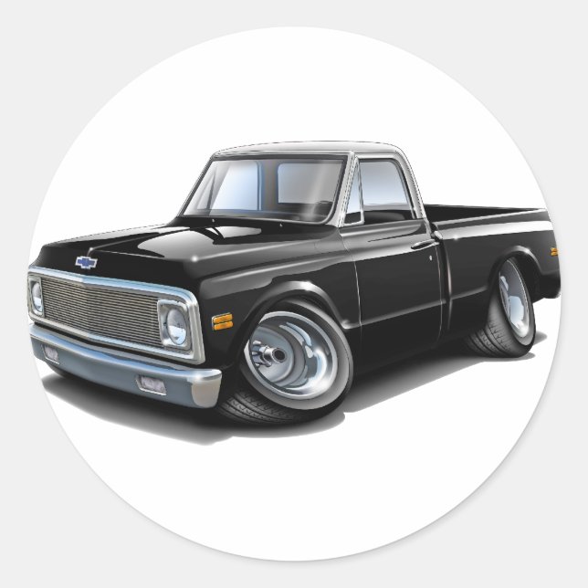 Sticker Rond 1970-72 Camion Chevy C10 noir-blanc haut (Devant)