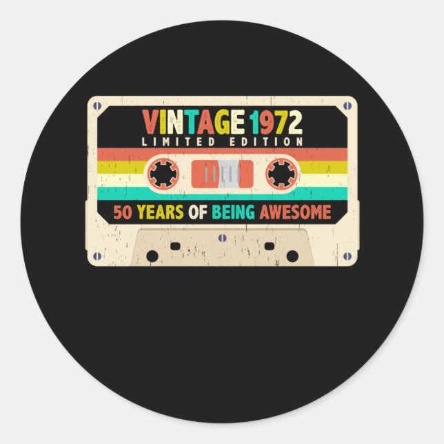 Sticker Rond 1972 Cassette rétro 50e anniversaire 50 ans (Devant)
