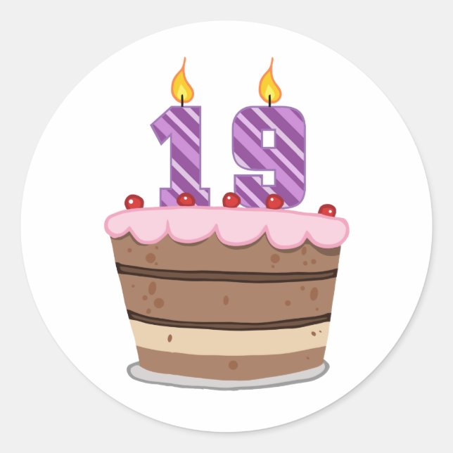 Sticker Rond 19 ans sur le gâteau d'anniversaire (Devant)