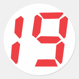 Sticker Rond 19 dix-neuf réveil rouge numéro numérique