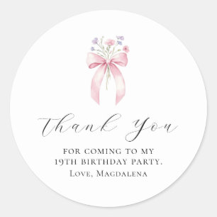 Sticker Rond 19e fête d'anniversaire Bow Custom Merci Favor