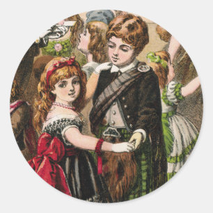 Sticker Rond 19e siècle Danser des enfants écossais