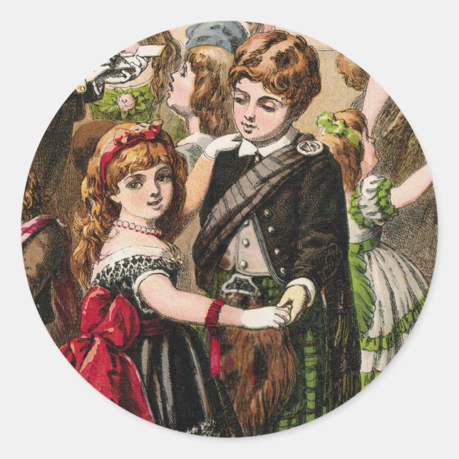 Sticker Rond 19e siècle Danser des enfants écossais (Devant)