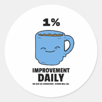 Sticker Rond 1% Amélioration quotidienne citation de motivation