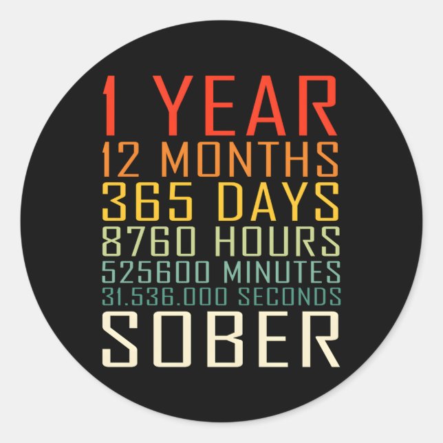 Sticker Rond 1 an Anniversaire de la sobriété 1 ans (Devant)