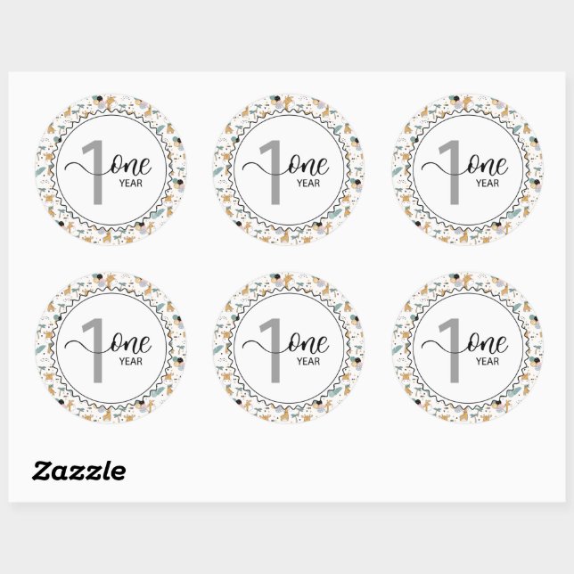 Sticker Rond 1 an Jalon bébé Giraffes et ballons (Feuille)