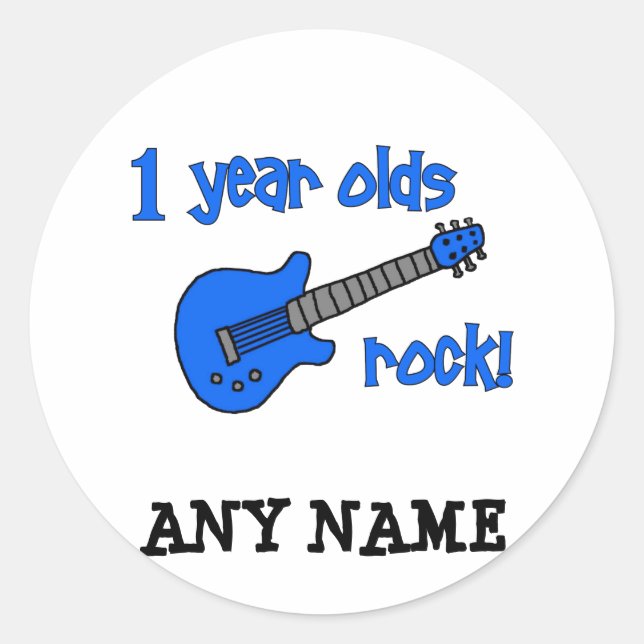 Sticker Rond 1 an rock ! 1er anniversaire du bébé personnalisé (Devant)