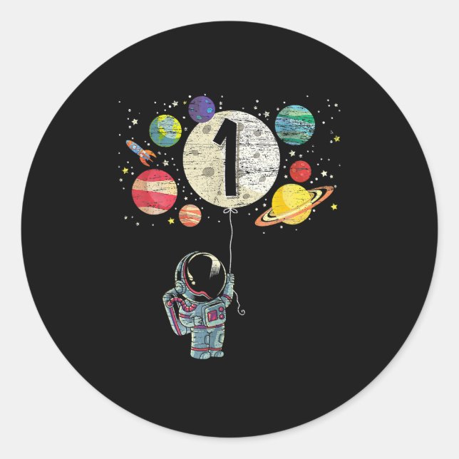 Sticker Rond 1 Anniversaire Garçon Astronaut 1er Anniversaire (Devant)