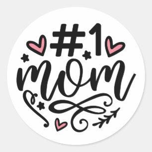 Sticker Rond #1 Maman Script Coeurs Fête des Mères Classic Roun