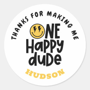 Sticker Rond 1anniversaire sourire visage rétro noir blanc supe