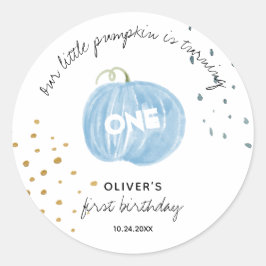 Sticker Rond 1er anniversaire Citrouille bleu
