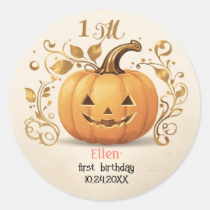 Sticker Rond 1er Anniversaire Citrouille Gold Classic Round Sti