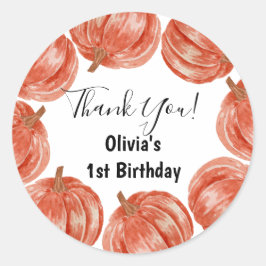 Sticker Rond 1er anniversaire Citrouille Merci automne