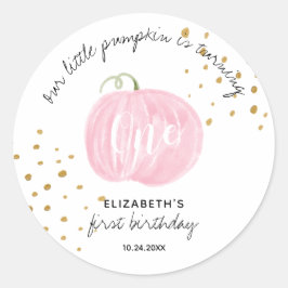Sticker Rond 1er anniversaire Citrouille rose or