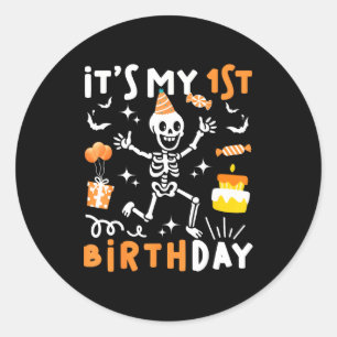 Sticker Rond 1er anniversaire enfants squelette drôle 1er anniv