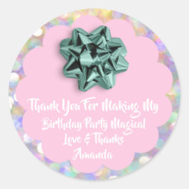 Sticker Rond 1er anniversaire Favoriser Baby shower rose Hologr