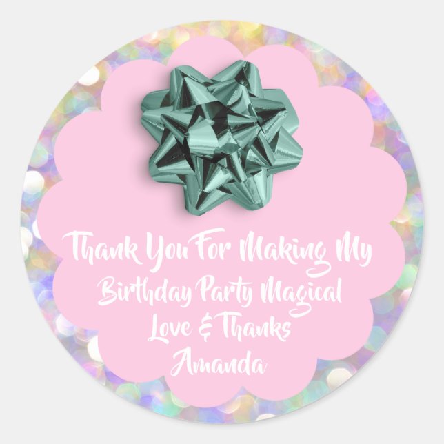 Sticker Rond 1er anniversaire Favoriser Baby shower rose Hologr (Devant)