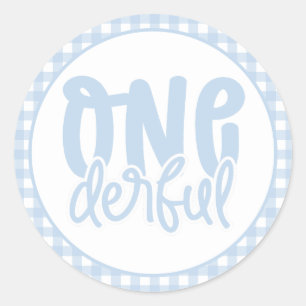 Sticker Rond 1er anniversaire fête mignonne Pastel Blue Onederf