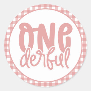 Sticker Rond 1er anniversaire fête mignonne Pastel rose Onederf